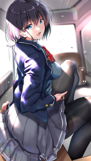 【制服JK】黒パンストや黒タイツを履いた女子校生の二次画像 その3