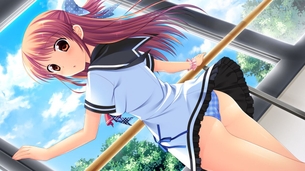 スカートをヒラリしてパンツがチラリした二次元エロ画像