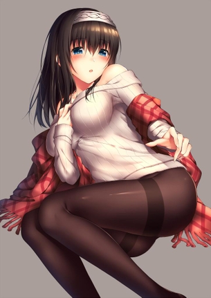 【ニット】縦セタと黒ストの相性の良さがよく分かる画像【黒タイツ】