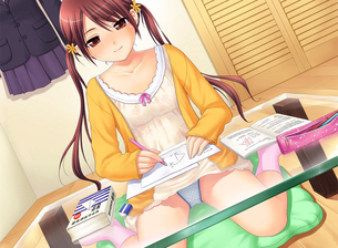 勉強中の女の子を性的な目で見る家庭教師の二次元エロ画像