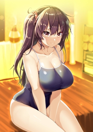 ちょっとキツくなってきたかも？ｗ ぴっちりフィットの濃紺スク水の女の子♪