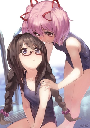【二次】スクール水着を着た貧乳女子＆スレンダー女子の画像【スク水】