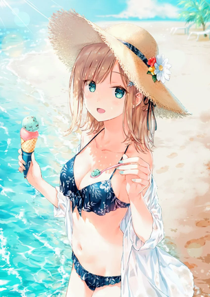 スク水が一番好きだと言ったな。あれは・・・嘘じゃないけど同列一位じゃないとは誰も言ってないビキニ少女の二次元エロ画像