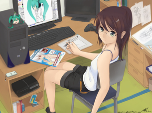 PCやってる女の子の二次画像