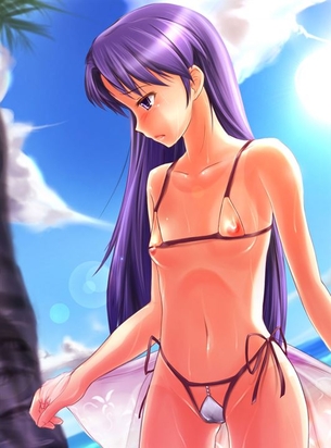 【貧乳マイクロビキニ】ちっぱいにちっちゃい水着の女の子の二次元エロ画像＆イラスト Part09
