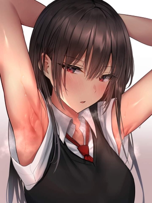 【舐めて良いの？】腕上げ腋見せ女子の二次エロ画像