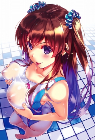 【TKB】競泳水着の締め付けにも負けず乳首勃起してる女の子のエロ画像
