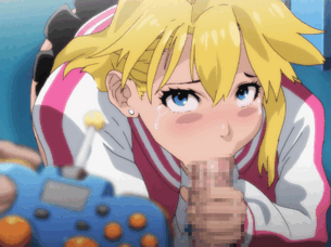 【同人アニメ】金髪ヤンキー美少女のフェラ口内射精GIFアニメエロ画像【リモートコントロール彼女2】