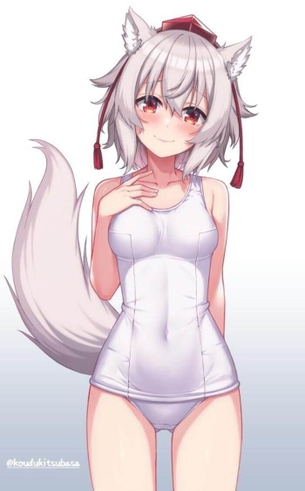 [東方][エロ画像]犬走椛の使用済みの純白スク水を匂ったよ♪
