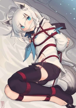 [VTuber][エロ画像]白上フブキを拘束して片脚ソックスをフェチったよ♪