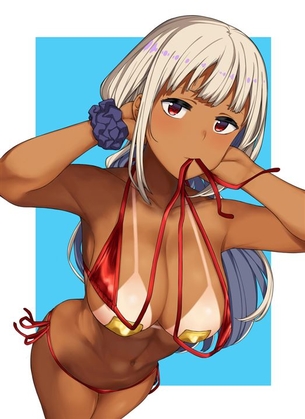 【日焼け跡】日焼けして水着の跡がくっきりしてる女の子の二次元エロ画像＆イラスト Part02