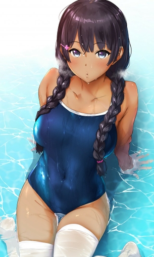 【スク水】濡れたスクール水着が身体に張り付いてエッチな女の子の画像