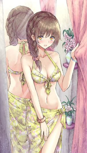 パレオがかえってえっちえちになっちゃう水着少女の二次元エロ画像