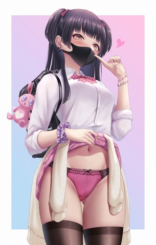 【二次】普通のマスクよりエッチな気がする、黒ウレタンマスク女子画像