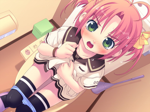 トイレのドアオープンでおしっこを覗かれた二次元エロ画像