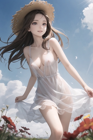麦わら帽子と裸に透け透け白ワンピの清涼感あふれる真夏の少女の画像！