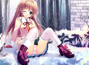 雪や氷で滑って転ぶ冬の二次元パンチラ画像