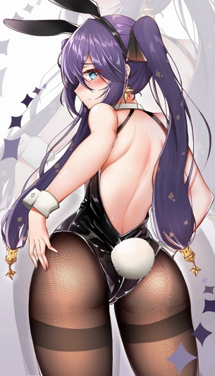 【黒スト】透け感がエッチな黒パンスト美脚バニーガールちゃんの二次画像