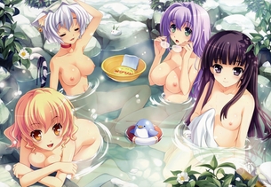 女同士温泉でマッタリしてる二次元女湯エロ画像（女友達）