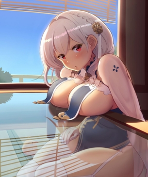机の上にずっしりおっぱいが乗ってるエロ・微エロ画像まとめ2