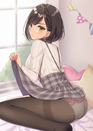 【二次】透けパン姿に脱ぎかけ姿そそる”黒パンスト女子”のエロ画像