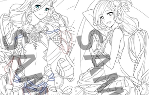 『イース8』ダーナのえっちな衣装と水着姿でえっちなポーズのエロ抱きまくらのラフイラスト