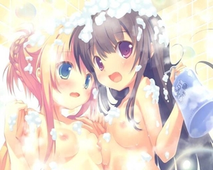 百合？同性だからセーフ？女の子同士でいちゃいちゃしながら体洗いっこしてる二次元エロ画像