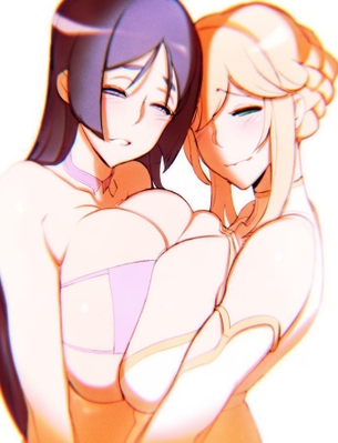 巨乳の特権？！女の子たちがおっぱいをくっつけ合って暖め合っているえっちなおっぱい二次元エロ画像