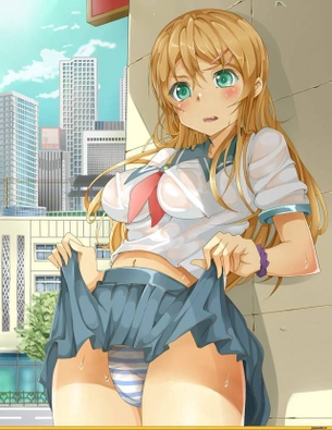 おパンツ見せてと頼んだら赤面しながらもスカートたくし上げてくれるビッチ素養がある女の子の二次元エロ画像