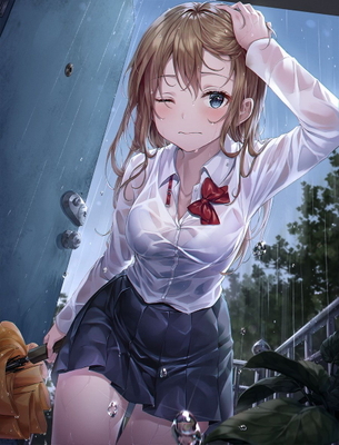 一緒に雨に降られて？びしょ濡れの女の子と──色々♪ な濡れ透けシチュ