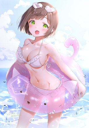 【二次】海やプールで水浴びしている水着少女たちの萌え画像