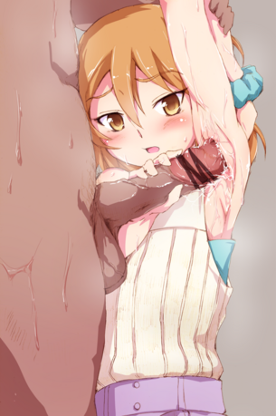 【二次】腋コキ、腋にぶっかけしているエロ画像
