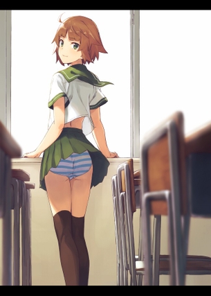 【2次】縞パン美少女のエロ画像