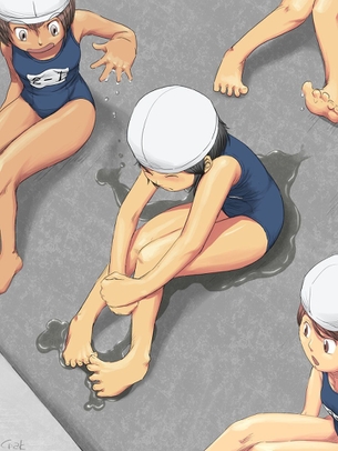 【二次】人前でジョボジョボと豪快に黄色いオシッコを出しちゃってる女の子の放尿エロ画像
