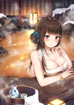 【マナー違反】手ぬぐいやタオルを温泉のお湯に入れてる女子達の二次エロ画像