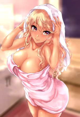 【二次】お風呂から上がってきた全裸でタオルだけの女の子の画像