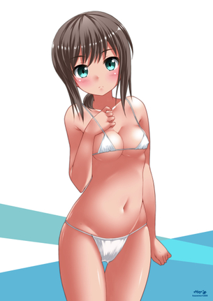 【二次】実際こんなのビーチで着てたら頭おかしい人にしか見えないマイクロビキニ少女のエロ画像