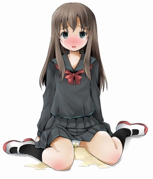【二次】パンツも脱げず穿いたままおしっこ漏らしちゃった“お漏らし少女”のエロ画像